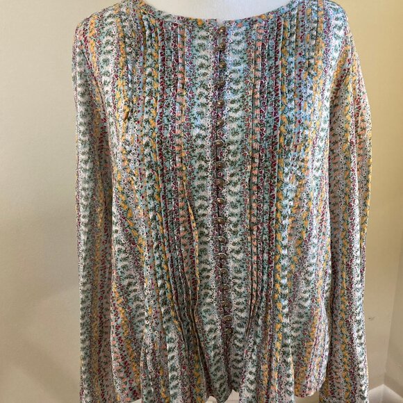 Anthropologie Maeve LS Blouse Gelise Pintuck Metal Buttons Peasant Prairie, Med. - Picture 3 of 14